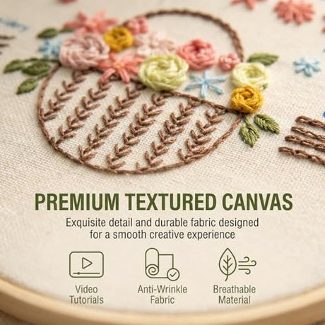 QIZUOLIFE 3 Pack Embroidery Kit for Adults Beginners, Pre‑Stamped Potted Plant Flower Basket Needlepoint Set, DIY Needlework Supplies with Step‑by‑Step Video Tutorials, Handmade Craft Gift Home Decor QIZUOLIFE