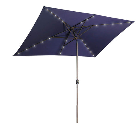 Aok Garden 6.5FT × 10FT Solar LED Lighted Patio Umbrella with Push Button Tilt and Sturdy Aluminum Ribs for Deck Lawn Pool & Backyard - Dark Blue Aok Garden