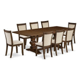 East West Furniture LAMZ9-N8-32 9 Piece Dining Table Set Includes a Rectangle Wooden Table with Removable Leaf and 8 Light Beige Linen Fabric Upholstered Chairs, 42x92 Inch, Walnut East West Furniture