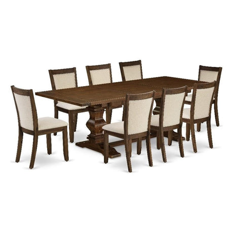 East West Furniture LAMZ9-N8-32 9 Piece Dining Table Set Includes a Rectangle Wooden Table with Removable Leaf and 8 Light Beige Linen Fabric Upholstered Chairs, 42x92 Inch, Walnut East West Furniture