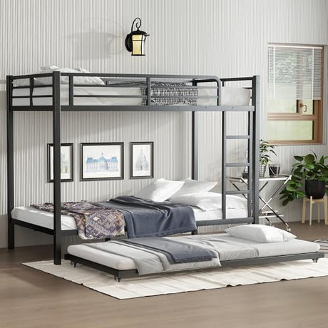 Bellemave Metal Twin XL Over Twin XL Bunk Beds with Trundle,Heavy Duty Bunk beds Frame for Adults,Kids,Teens,Space-Saving,Black Bellemave