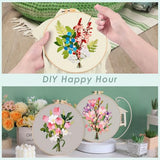 ERKOON 5 Sets Embroidery Kit for Beginners, Butterfly Cross Stitch Set for Include Embroidery Cloth Hoops Threads for Craft Lover Hand Stitch (Bouquet)