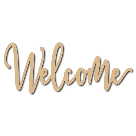 CREATCABIN Welcome Sign Wooden Wall Decor Art Cutout Laser Cut Unfinished Letters Word Decorative DIY for Home Apartment Kitchen Front Door Party Farmhouse Porch Decoration 12 x 4.7 Inch,Burlywood CREATCABIN