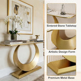 MISXEOE Modern Luxury Console Table, 47.2" Sintered Stone Entryway Table with Sculptural Metal Base, Narrow Sofa Table Behind Couch for Living Room, Hallway, Foyer(White+Gold,39.3"x11.8"x31.5") MISXEOE