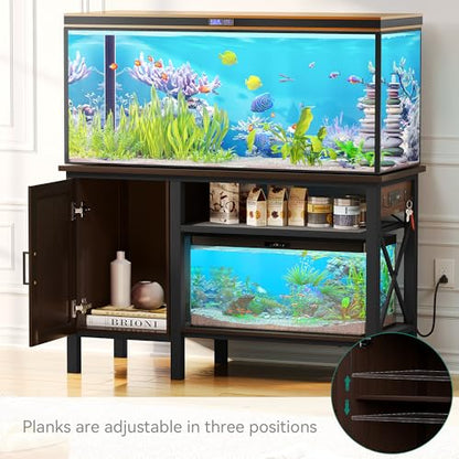 YITAHOME Heavy Duty Metal Aquarium Stand with Power Outlets, 55-75 Gallon Fish Tank Stand with Cabinet Accessories Storage Suitable for Fish Tank, Turtle Tank, 880LBS Capacity, Brown