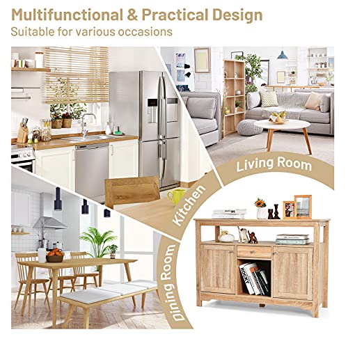 Giantex Buffet Server Sideboard, Console Table, Wood Dining Table, Cupboard Table with 2 Cabinets, 1 Drawer and 9 Wine Cabinets, Storage Organizer Kitchen and Dining Room (Natural) Giantex