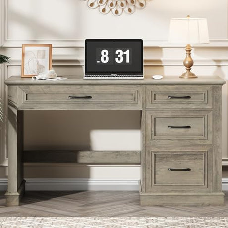 Befrases Farmhouse 47" Executive Desk, Computer Desk with Drawers and File Drawer, Workstation Computer Desk with Charging Station for Home Office,Study（Wash Grey） Befrases