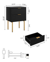 Aienvey Nightstand, Modern Night Stand with Drawers, Bedside Table, Gold Small Side Table for Bedroom, Living Room End Table (2 Drawers, Black Stripe) Aienvey