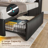 Rolanstar Full Size Bed Frame with LED Lights and Charging Station, PU Leather Bed Storage Headboard & Drawers, Heavy Duty Wood Slats, Easy Assembly, Black Rolanstar