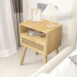 Mid-Century Modern Rattan Nightstand (2 Set), Boho Wood Accent Table with Storage Drawer - Bedside Table for Bedroom or End Table for Living Room, Natural Wood Accent Decor - Light Brown Lifetime Home