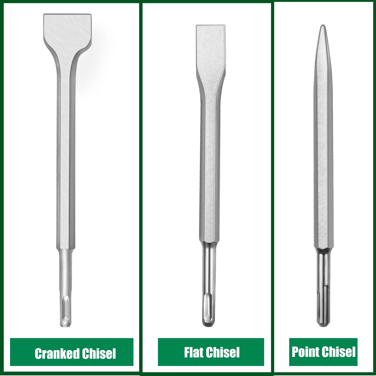 SDS-Plus Hammer Drill Chisel Set, Rotary Hammer Bits Set,3PCS Including Point Chisel, Flat Chisel, Cranked Chisels with Carry Case YOMNEE