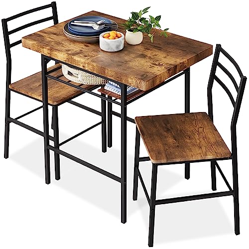 Best Choice Products 3-Piece Modern Dining Set, Space Saving Dinette for Kitchen, Dining Room, Small Space w/Steel Frame, Built-in Storage Rack - Medium Brown/Black Best Choice Products
