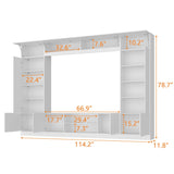 ROMSHINE Large Entertainment Center with Storage, 114" W Wall Unit TV Stand with Bookshelves & Light in White Color, Modern Media Center Cabinet with Bridge, for Living Room Bedroom, White ROMSHINE