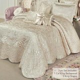 Touch of Class Portia Luxury Bedding | Soft Pearl | Premier Quilted Polyester Satin | Romantic Hand Guided Machine Quilted Scroll Design 3 Piece Set: Cal King Oversized Bedspread & 2 King Shams Touch of Class