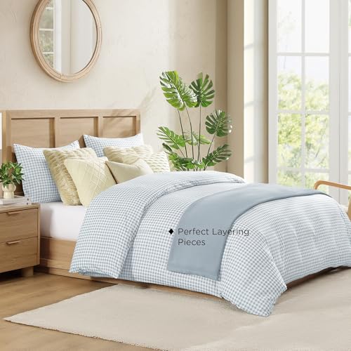 Andency Gingham Duvet Cover Twin Size, Blue Checkered Plaid Bedding Set with Zipper Closure & Corner Ties, 2 Pieces Soft Prewashed Microfiber Comforter Cover for Dorm Kids Andency