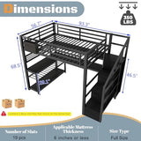 MoproBeti Full Size Loft Bed with Stairs and Desk,Metal Gaming LoftBed with LED Lights,Charging Station, High Loft Beds Frame Full with Storage Shelves,Wardrobe for Teens, Adults, Black MoproBeti