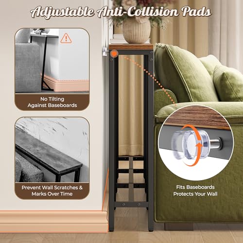 Huuger Narrow Sofa Table with 2 Power Outlets, 86.6-110.2 Inch Adjustable Length, Behind the Couch Table with USB-C Port, Long Entryway Console Table, Anti-tip Kit, for Living Room, Rustic Brown Huuger