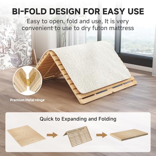 DoCred Solid Pine Wood Foldable Slatted Bed, Japanese Floor Bed Frame Moisture-Proof, Beds Plate for Japanese Floor Futon Mattress, Guest Tatami Mat, Floor Sleep Bedding, Queen DoCred