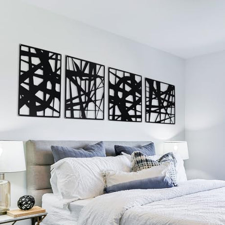 Bdor Decorative Metal Panels, Set of 4, 10.98" x 15.94", Modern Geometric Design, Black Metal Wall Art, Room Dividers, Architectural Elements for Home and Office Décor Bdor