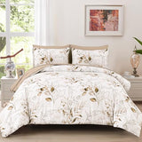WONGS BEDDING Brown Comforter Set King Size, 7 Pieces Botanical Bed in a Bag Golden Leaves Bedding Set Soft Microfiber King (1 Comforter,2 Pillowcase,2 Pillow Shams,1 Flat Sheet,1 Fitted Sheet) WONGS BEDDING