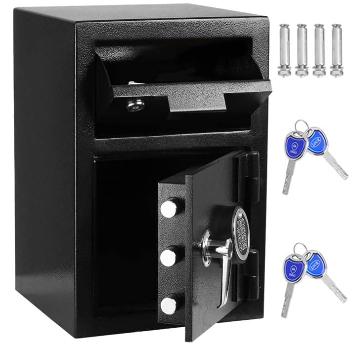 Greenvelly 80LBS Depository Safe with Drop Slot, 2.6 Cub Anti-Theft Cash Drop Safe with Electronic Lock for Home, Fire Proof Heavy-Duty Drop Box Waterproof, Depository Safe Box for Office Hotel 2 Keys Greenvelly