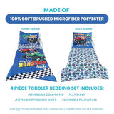 Todays Kids Monster Trucks Toddler Bedding Set for Boys - 4-Piece Toddler Bed Comforter Sets for Boys, Reversible Comforter & Pillowcase, Flat Sheet, Fitted Sheet, Breathable & Super Soft Microfiber Todays Kids