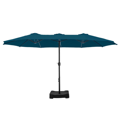 MFSTUDIO 15ft Double Sided Patio Umbrella with Base Included, Outdoor Large Rectangular Market Umbrellas with Crank Handle for Deck Pool Shade, Cerulean MFSTUDIO