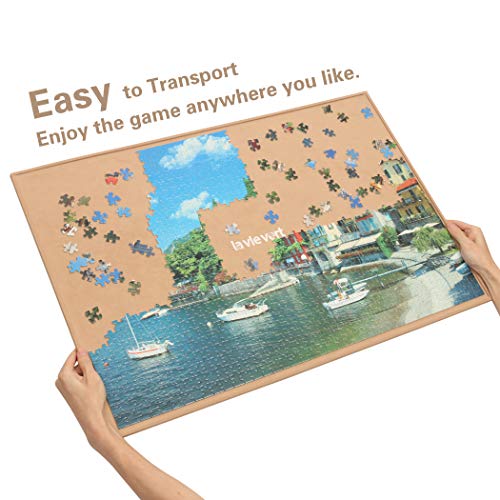 LAVIEVERT Wooden Jigsaw Puzzle Board Portable Puzzle Plateau Puzzle Storage Puzzle Saver with Non-Slip Surface for Up to 1000 Pieces - WoodArtSupply