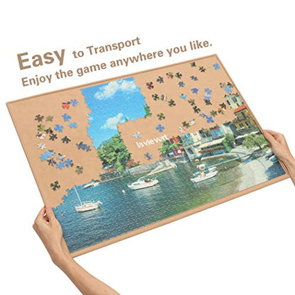 LAVIEVERT Wooden Jigsaw Puzzle Board Portable Puzzle Plateau Puzzle Storage Puzzle Saver with Non-Slip Surface for Up to 1000 Pieces - WoodArtSupply