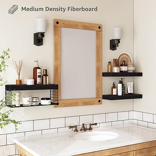 QEEIG Black Bathroom Shelves Over Toilet Wall Mounted Floating Shelves Farmhouse Shelf Toilet Paper Holder Small 16 inch Set of 3 (019-B3) QEEIG