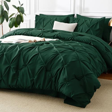 CozyLux Full Size Comforter Sets Emerald Green, 7 Pieces Bed in A Bag Green Comforter Full Size, Pinch Pleat Bedding Sets with All Season Comforter, Sheets, Pillowcases & Shams CozyLux