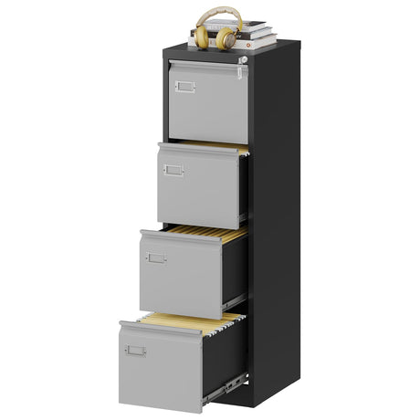 Fesbos File Cabinets - 4 Drawers Vertical 17.8" Deep Lockable Filing Cabinet - Black & Gray Metal Storage Cabinets for Home Office to Hanging Files Letter/Legal/F4/A4 Size Fesbos
