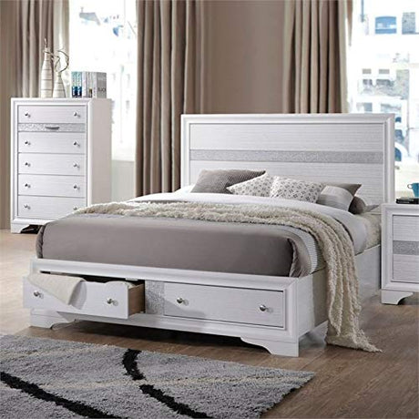 Acme Naima Eastern King Wooden Bed with Storage in White ACME Furniture