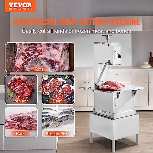 VEVOR Commercial Electric Meat Bandsaw, 2200W Stainless Steel Vertical Bone Sawing Machine, Workbeach 24.4" x 20.5", 0.16-8.7 Inch Cutting Thickness, Frozen Meat Cutter with 6 Blades for Rib  - WoodArtSupply