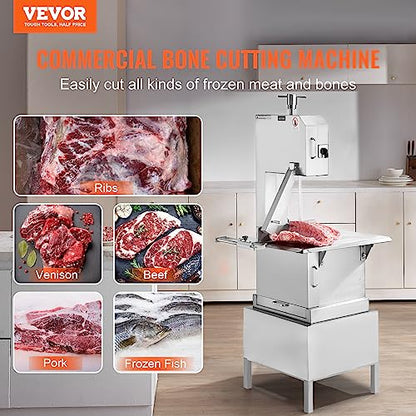 VEVOR Commercial Electric Meat Bandsaw, 2200W Stainless Steel Vertical Bone Sawing Machine, Workbeach 24.4" x 20.5", 0.16-8.7 Inch Cutting Thickness, Frozen Meat Cutter with 6 Blades for Rib  - WoodArtSupply