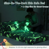 Tiita Kids Folding Sofa Bed Floor Mattress, Trifold Futon Mattress Kids Fold Up Bed, Toddler Fold Out Couch Beds, Foldable Toddler Floor Beds Nap Mat with Storage Bag, Green Dinosaur Tiita