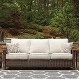 Signature Design by Ashley Paradise Trail Outdoor Patio Sofa with Cushion and 2 Pillows, Brown & Beige Signature Design by Ashley