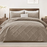 Exclusivo Mezcla Full Queen Size Quilt Set with Modern Striped Pattern, 3 Pieces Summer Lightweight Taupe Quilts Bedding Set, Soft Bedspreads Coverlets for All Seasons Exclusivo Mezcla