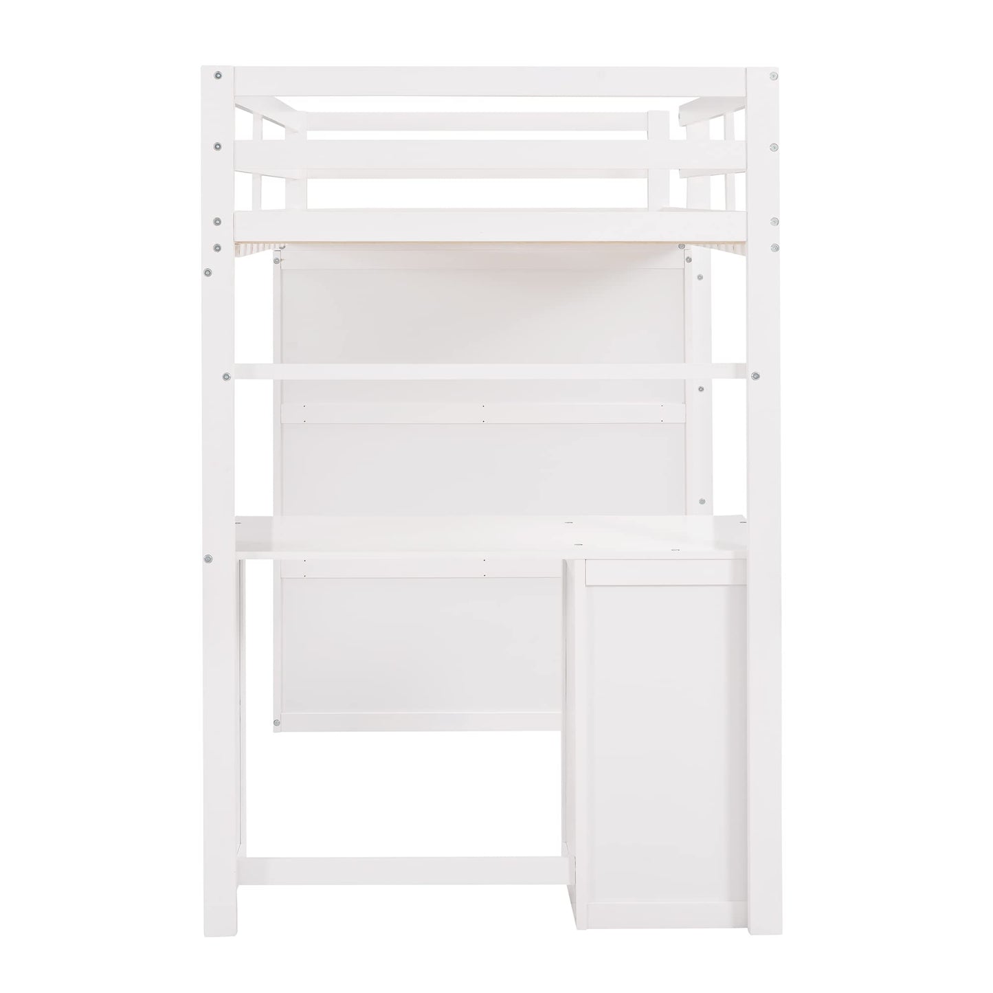 Stylish Twin Loft Bed with Desk and Wardrobe for Kids and Teens, White Wood Frame with Storage Drawers - WoodArtSupply