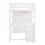 Stylish Twin Loft Bed with Desk and Wardrobe for Kids and Teens, White Wood Frame with Storage Drawers Harper & Bright Designs