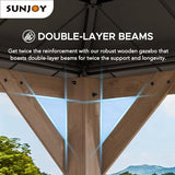 Sunjoy 13 x 15 ft. Wood Gazebo, Outdoor Patio Steel Hardtop Gazebo, Cedar Framed Wooden Gazebo with 2-Tier Metal Roof, Suitable for Patios, Lawn and Backyard, Dark Brown Roof + Dark Wood Frame Sunjoy