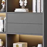 KWOKING Grey Modern Wooden Bookshelf with Sliding Glass Doors and Ample Storage Space KWOKING