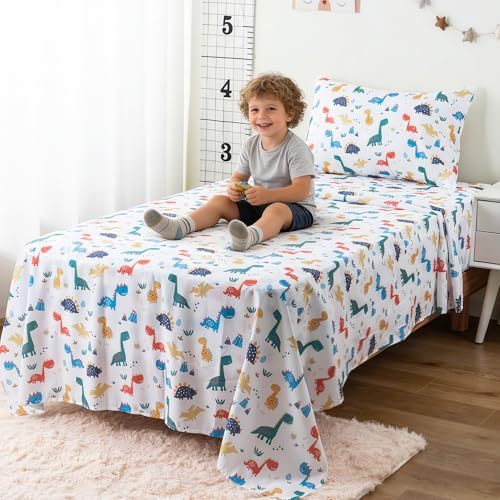 Bunnikins & Clover Kids Sheets Set Twin Size, Deep Pocket Twin Sheets Set Soft Printed Microfiber Dinosaur Toddler Bedding Set for Boys Girls Bunnikins & Clover