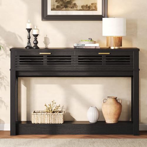 IRONCK Entryway Table, 47" Console Table with Drawer for Living Room, Wooden Sofa Table with Storage, Mid Century Modern, Black IRONCK