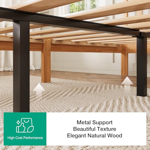 Novilla 12 Inch Queen Bed Frame with Headboard, Queen Size BedFrame with Headboard Classic Wooden Bed Frame Queen Size with Wood Slat Support, No Box Spring Needed, Easy Assembly, Natural Grain Wood Novilla