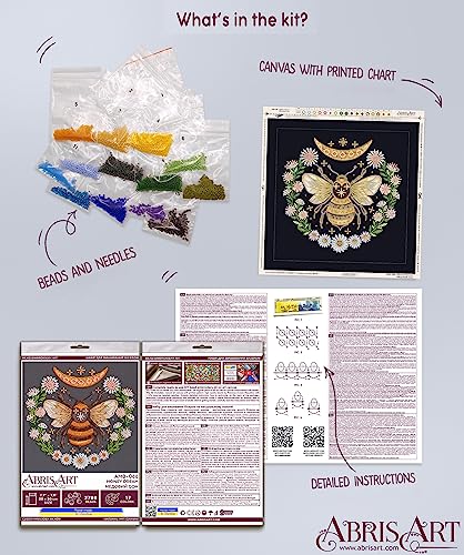 Abris Art Bead Embroidery Kit Honey Dream. DIY Beadwork Craft Kit for Beginners. Hand Made Beading kit from, Ukraine. Stylish Needlework Set, Needlepoint Pattern Colorful bee Decor Wall Art Abris Art