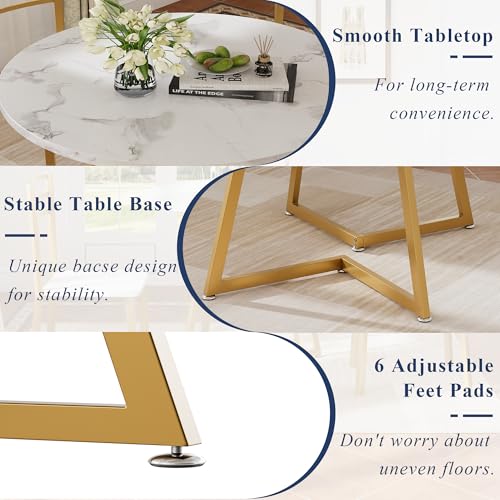 VECELO Small Round Dining Table Set for 2, Wood Tabletop with Strong Metal Frame, Modern Dinette with Chairs for Kitchen, Breakfast Nook Living Room, White & Gold VECELO