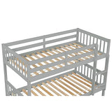 PVWIIK Twin Over Twin Rubber Wood Bunk Bed with Trundle for Kids,Boy,Girl Bedroom, Convertible into Twin Size Beds, Twin Size Bunk Bed with Ladder and Safety Guardrails,Grey PVWIIK
