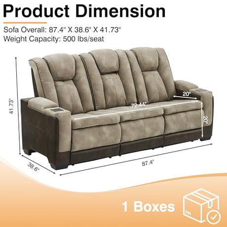 THSUPER Power Microfiber Reclining Sofa, Home Theater Seating Recliner Couch with Adjustable Headrest/Reading Light/USB Port/Storage Armrest/Drop Down Table for Living Room (Brown) THSUPER