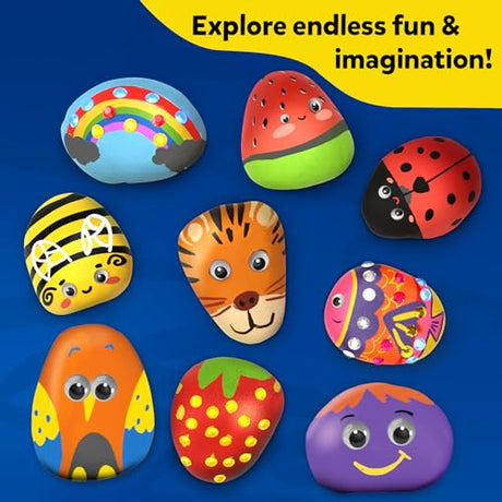 Skillmatics Rock Painting Kit - Mess-Free Art & Craft Activity for Girls & Boys, Craft Kits & Supplies, DIY Creative Activity, Christmas Gifts for Kids Ages 4, 5, 6, 7, 8, 9, 10, 11,12 Skillmatics